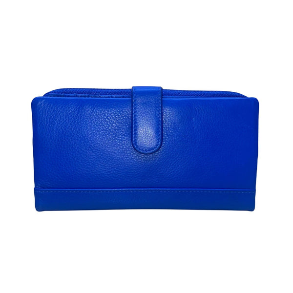 ili New York Women’s Cobalt Blue Genuine Leather Zip Closure RFID Wallet