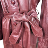 Tfc Women Maroon 100% Genuine Leather Belted Trench Coat Lined With Rayon Sz 8