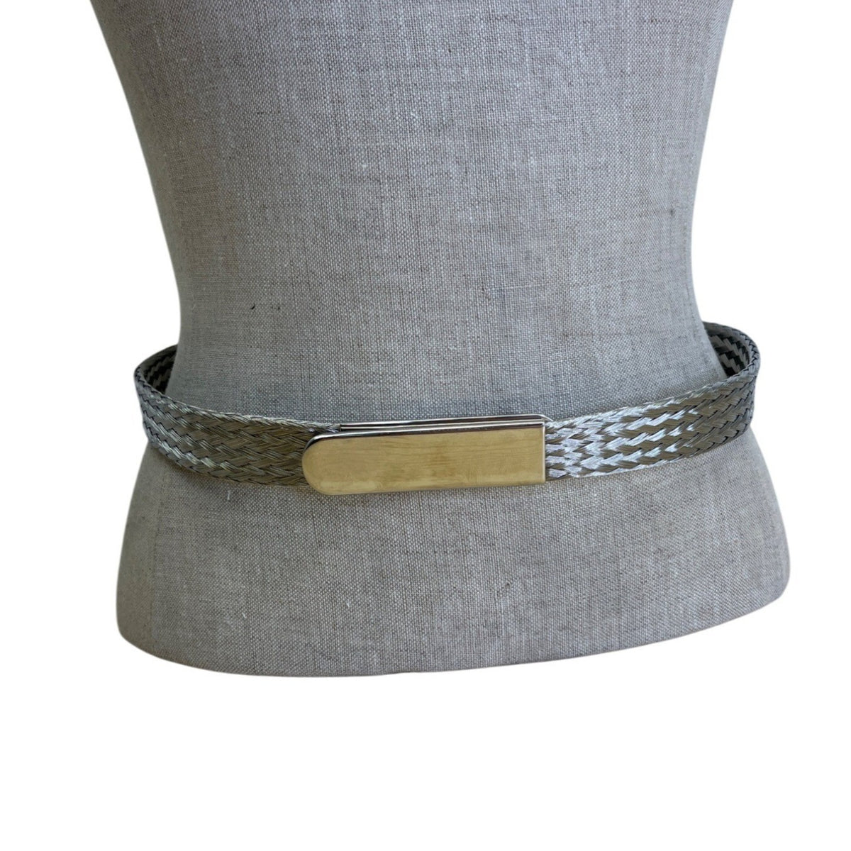 Vintage Silver-Toned Woven Metal Belt With Polished Clasp