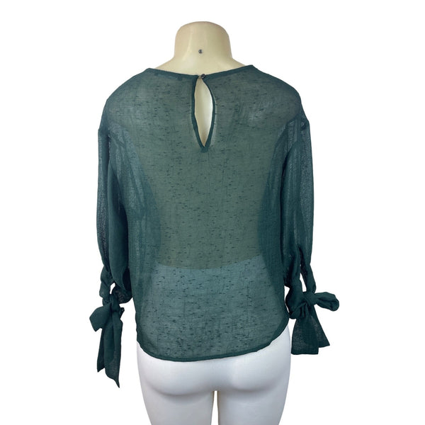 Zara Women's Green Tied Cuff Blouse Sz XS
