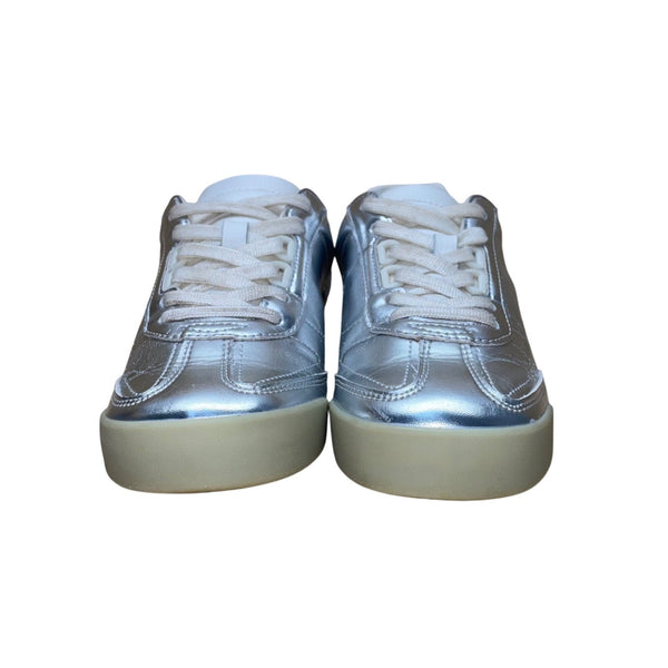 Zara Women’s Metallic Silver Faux Leather Low-Top Lace-Up Sneakers Size EU36/US6