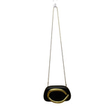 Women’s Black PU Leather With Sculptural Curved Gold Handle Crossbody Clutch