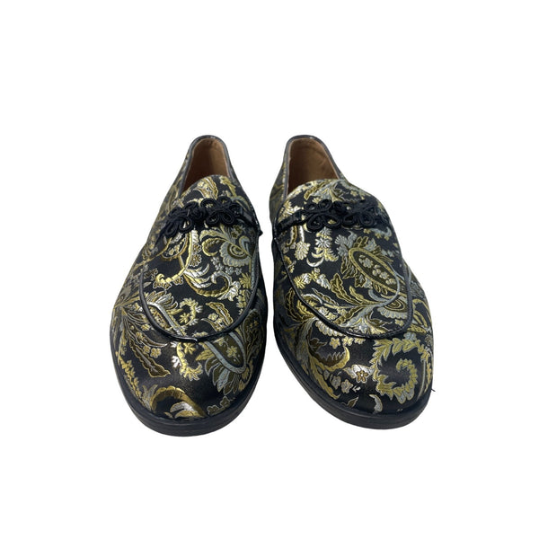 Topman Askew Brocade Men's Black and Gold Loafer Leather Shoes Sz 11 - NWT