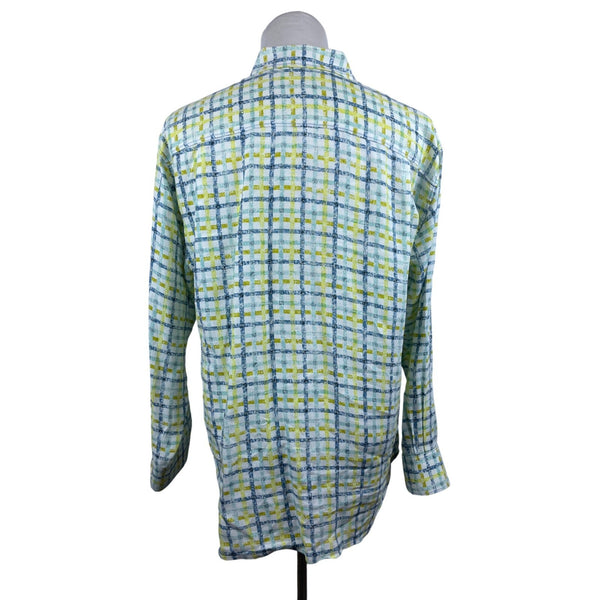 Tommy Bahama Men's Green Plaid Relaxed Linen Button Up Shirt  Shirt Sz XL