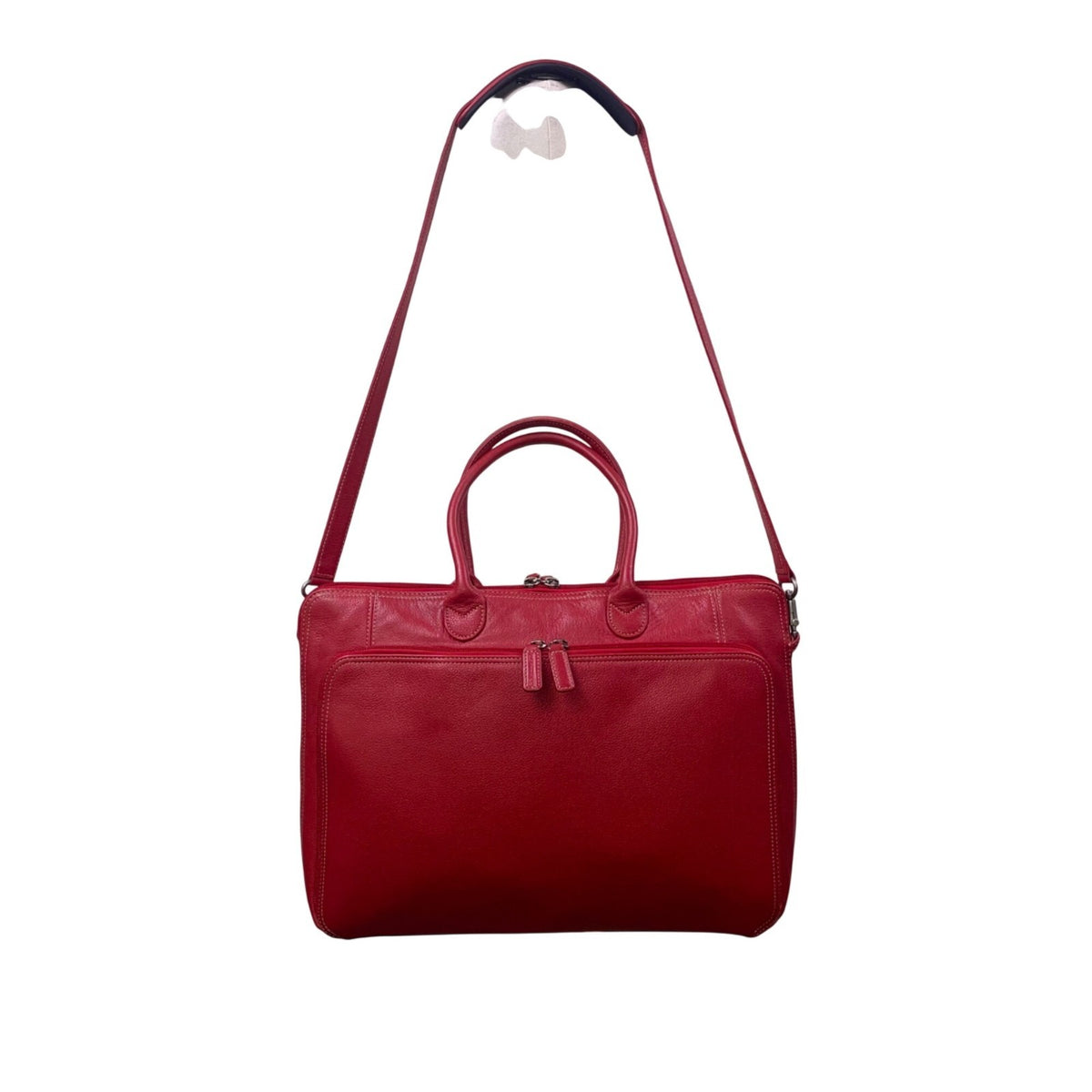 Levenger Women’s Red Leather Briefcase Laptop Bag Dual Handles & Shoulder Strap