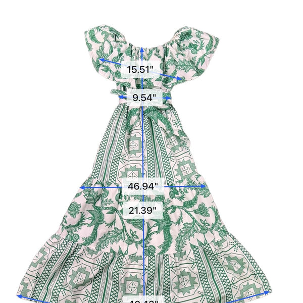 Peekskill Womens Green Cotton Maxi Dress With Tiered Details & Off-Shoulder  Sz 