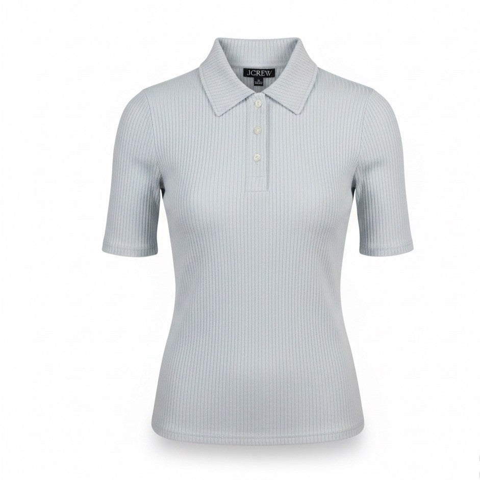 J.Crew Womens Light Blue Ribbe Polo Shirt  Short Sleeve Button Front Sz XS