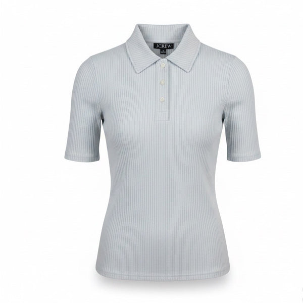 J.Crew Womens Light Blue Ribbe Polo Shirt  Short Sleeve Button Front Sz XS