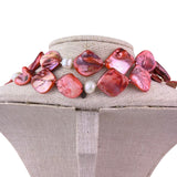 Red Pink Womens Shell & Pearl Long Necklace