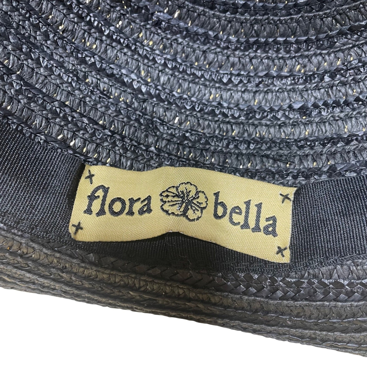 Flora Bella Womens Black Straw Hat W/Mother-Of-Pearl Accents Sun Protection