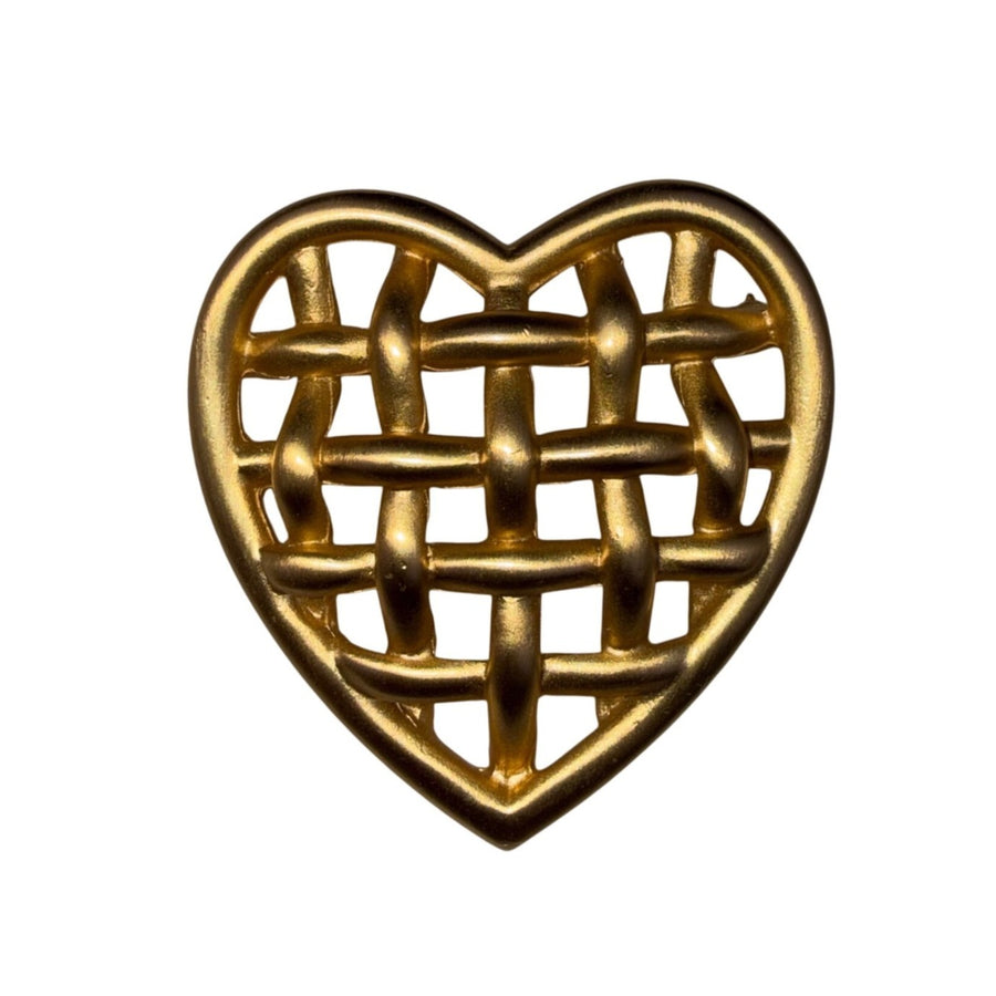 Anne Klein Women Gold Tone Woven Heart Brooch Pin Signature Stamped Vintage