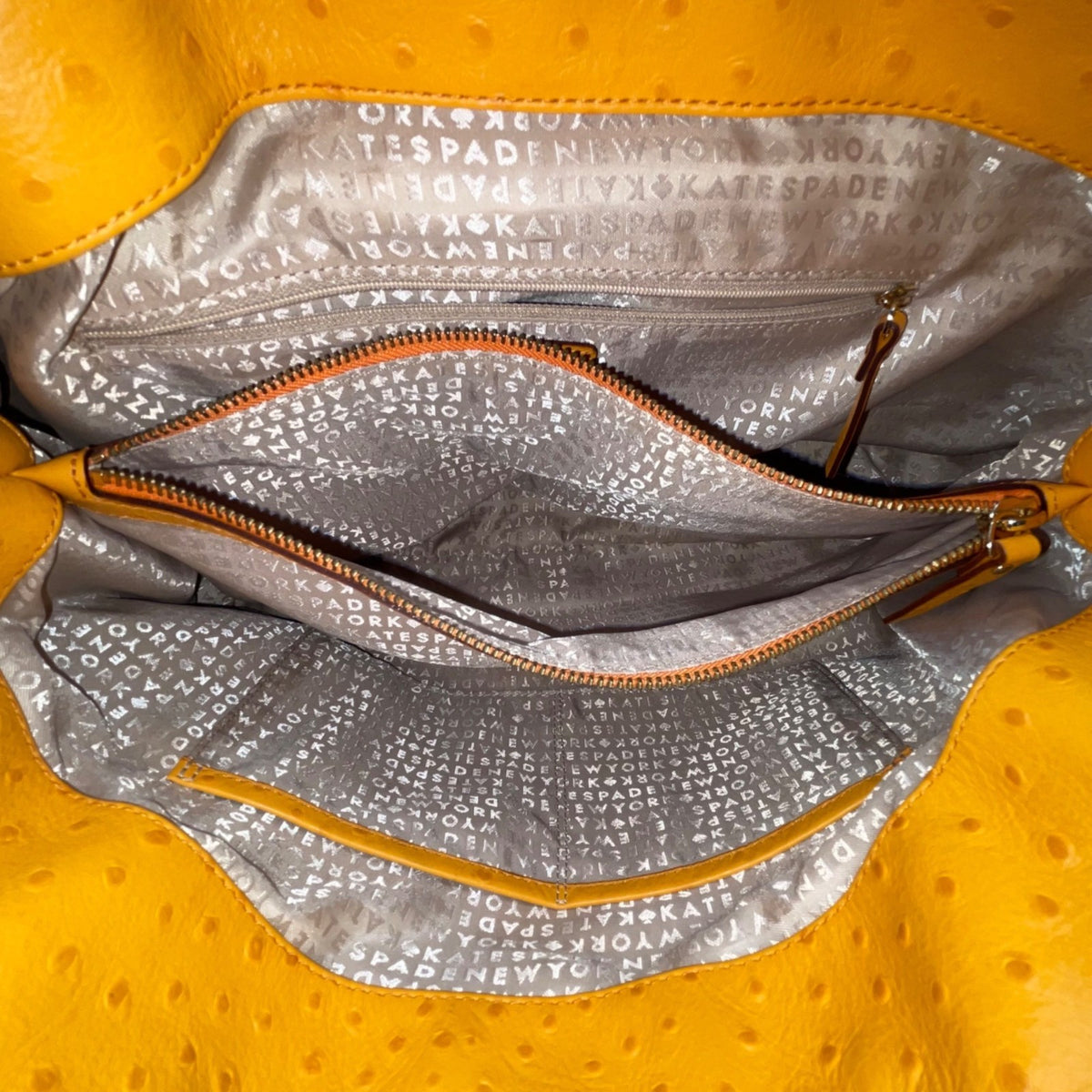 Kate Spade Women’s Yellow Faux Ostrich Leather Metallic Clasp Closure Tote Bag