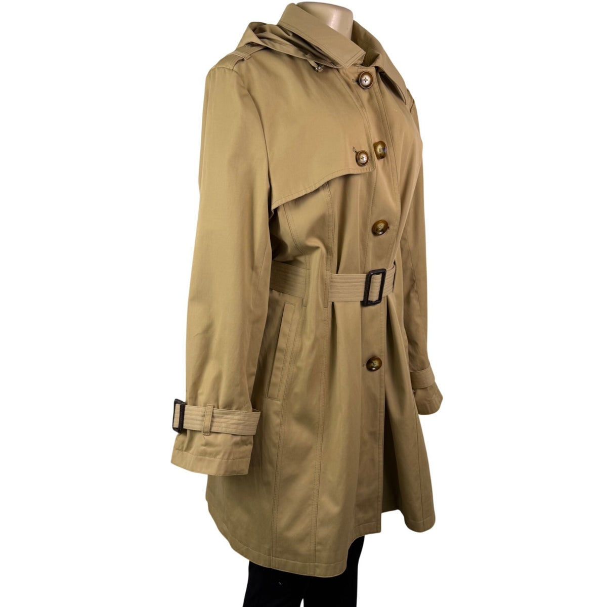 Michael Kors Womens Tan Cotton Blend Belted Trench Coat With Hood Size XL