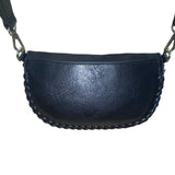 Shiraleah Womens Black Faux Leather Whipstitch Crescent Adjustable Crossbody Bag