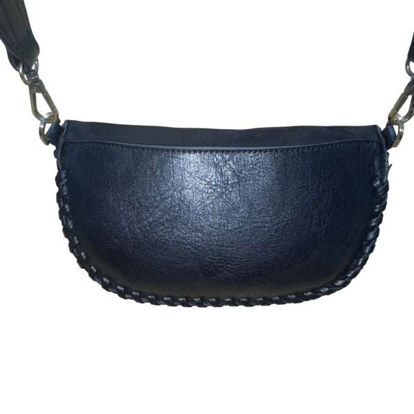 Shiraleah Womens Black Faux Leather Whipstitch Crescent Adjustable Crossbody Bag