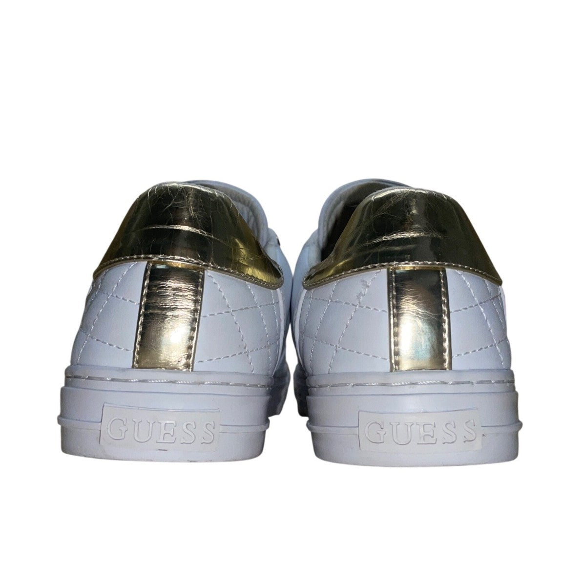 Guess Women’s White Quilted With Gold Accents Lace-Up Loven Sneakers Size 10M