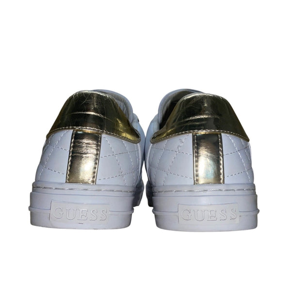 Guess Women’s White Quilted With Gold Accents Lace-Up Loven Sneakers Size 10M