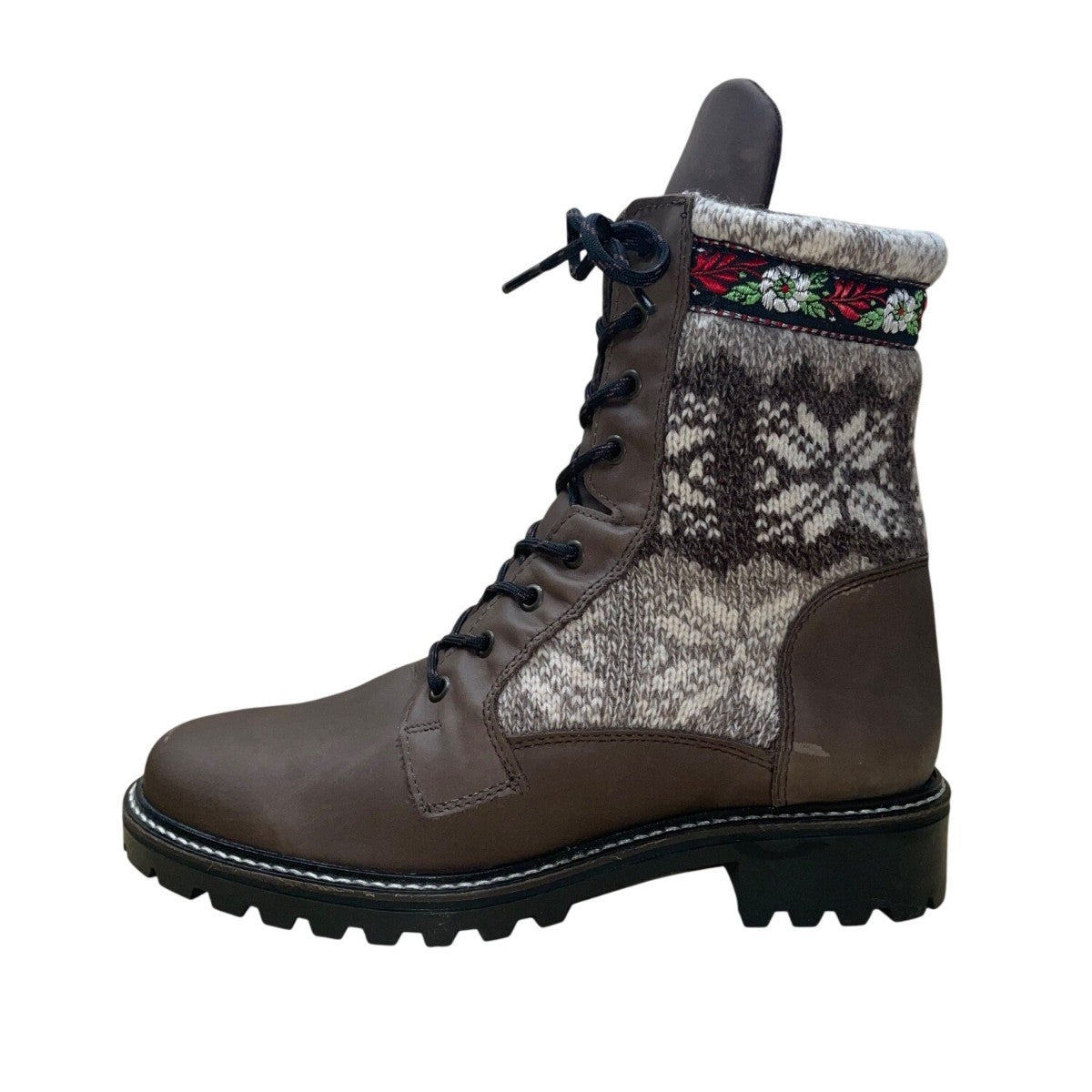 Martino Women’s Brown Leather Knit Pattern Lace-Up Doubletex Winter Boots Sz 11