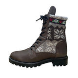 Martino Women’s Brown Leather Knit Pattern Lace-Up Doubletex Winter Boots Sz 11
