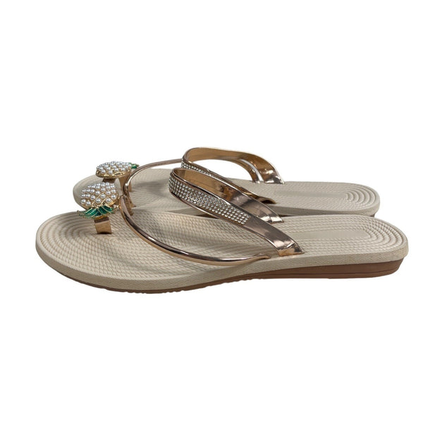 Women's Beige Pineapple Faux Pearls Rhinstone Strap Sandals Sz 42 (11.5 US)