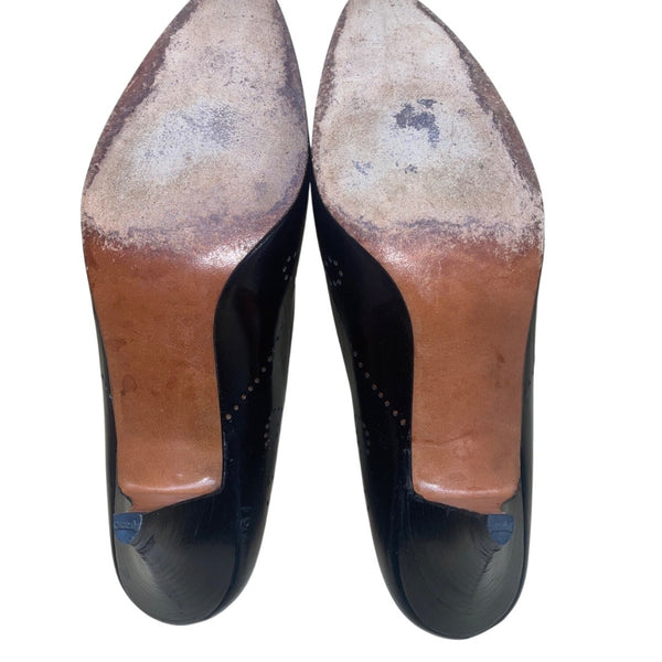 Evan Picone Women’s Black Leather Perforated Pointed Toe Dress Pumps Size 8N