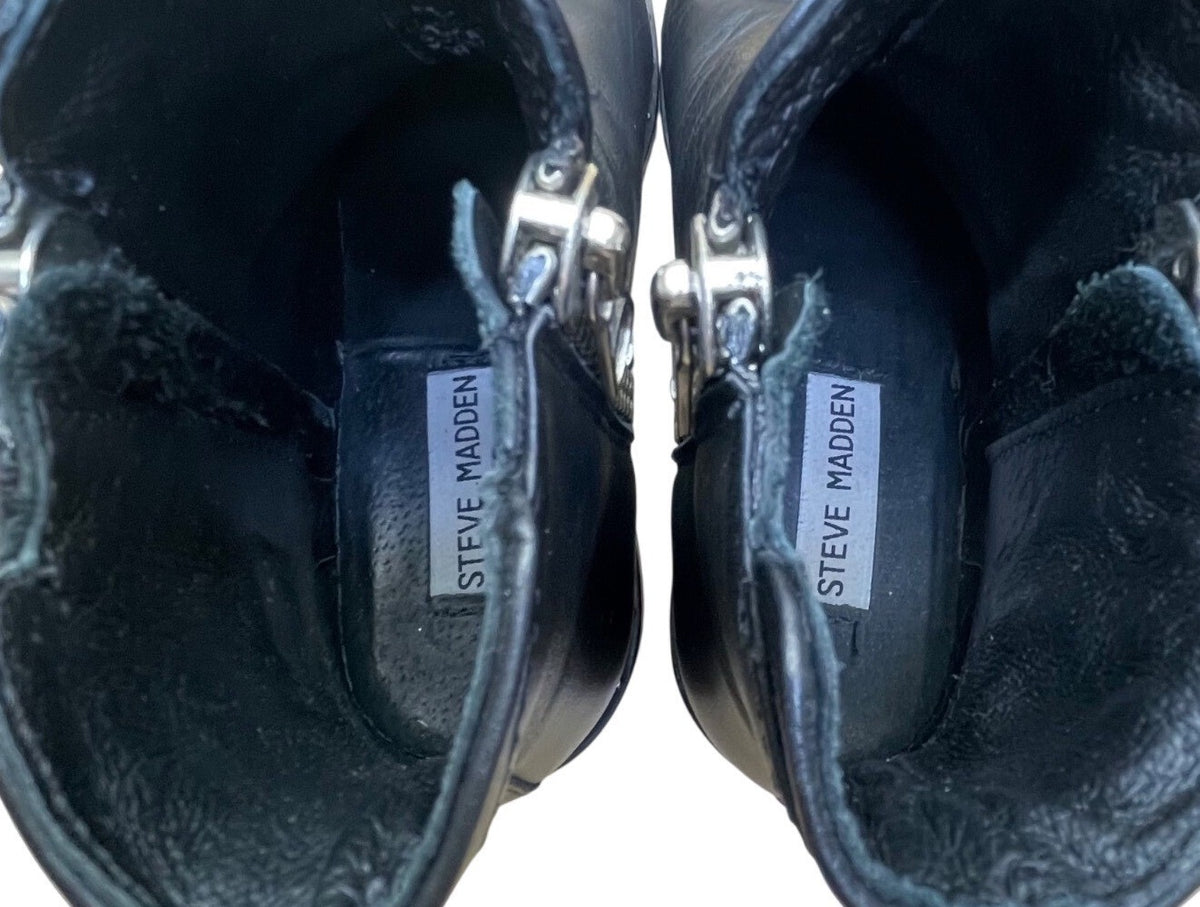 Steve Madden Women’s Black Leather Side Zipper Lanna Ankle Boots Size 6M