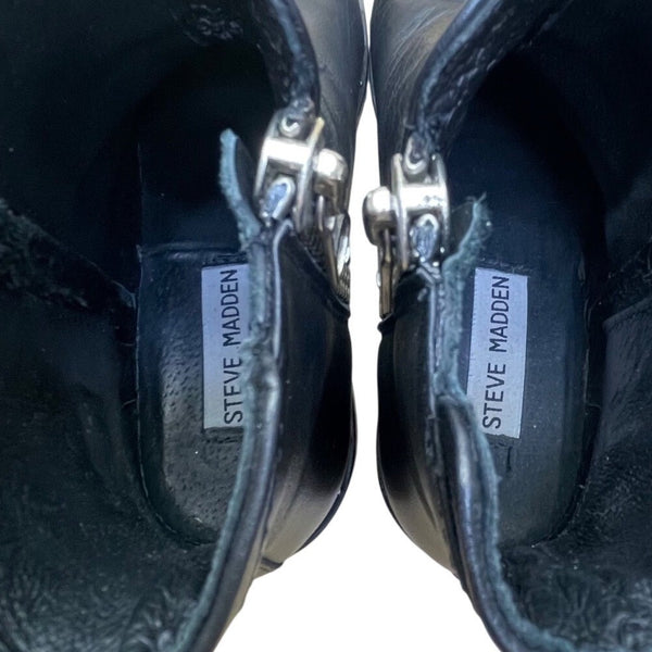 Steve Madden Women’s Black Leather Side Zipper Lanna Ankle Boots Size 6M