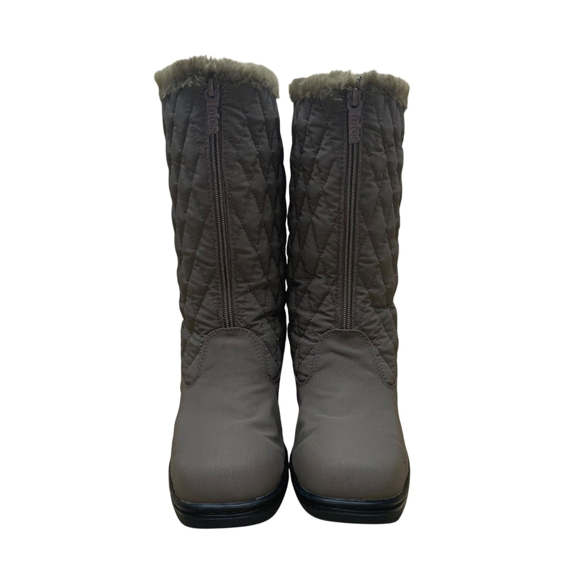 Totes Women’s Mocha Quilted Faux Fur Trim Waterproof Alaska Boots Size 10