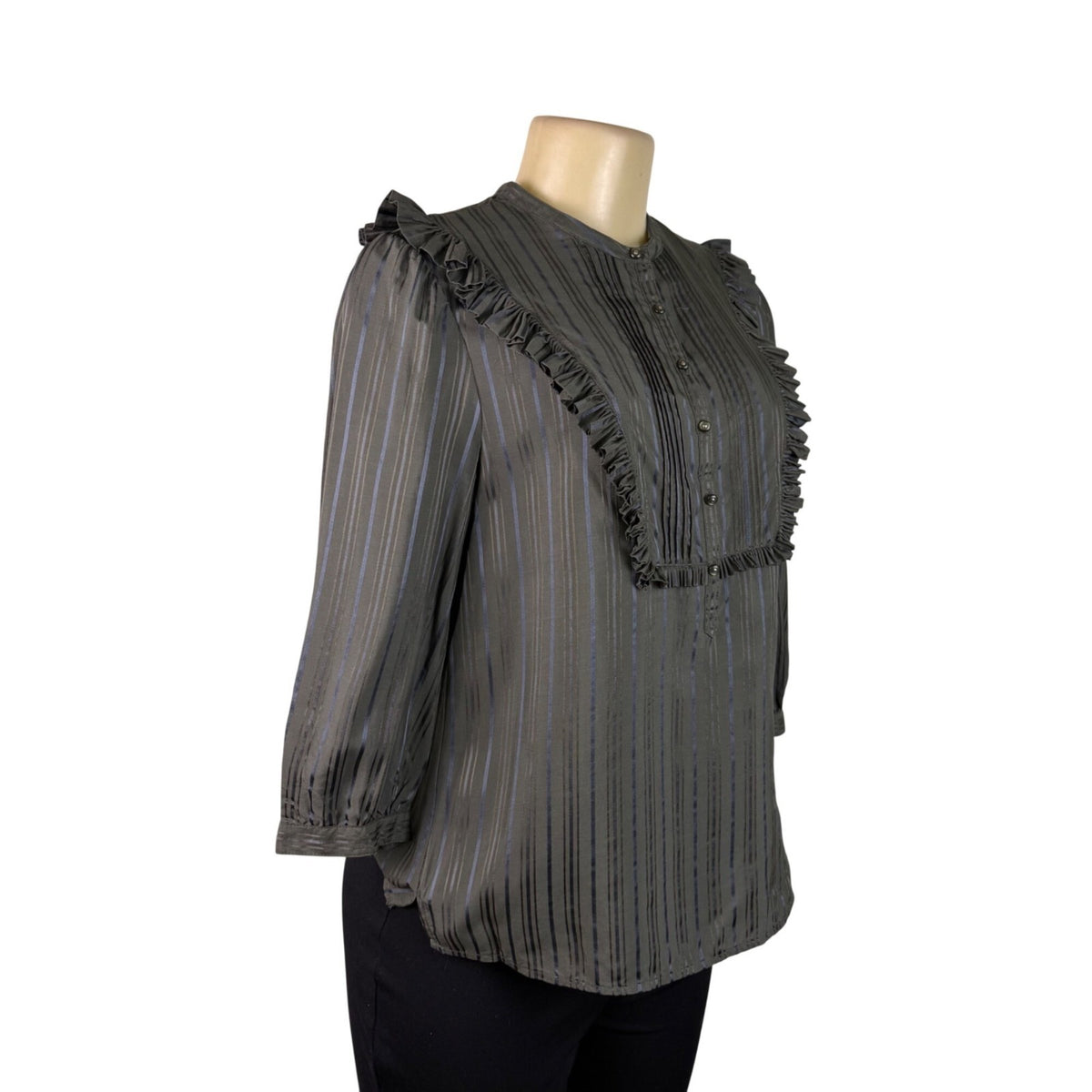 Marc By Marc Jacobs Womens Gray 100% Silk Ruffled Striped Blouse Size 8