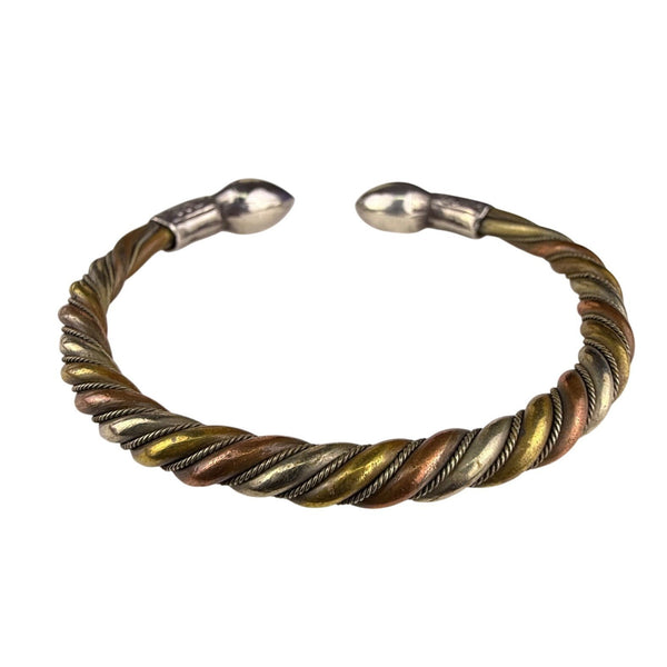 Twisted Mixed Metal Cuff Bracelet Rope Design Brass Copper Silver Tone Adjustabl