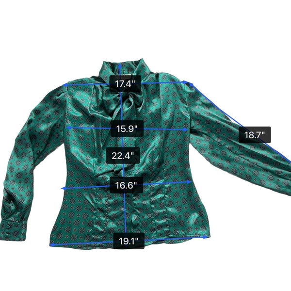 Oscar De La Renta Womens Green Bow Blouse Vintage Retro Style Top Sz 6