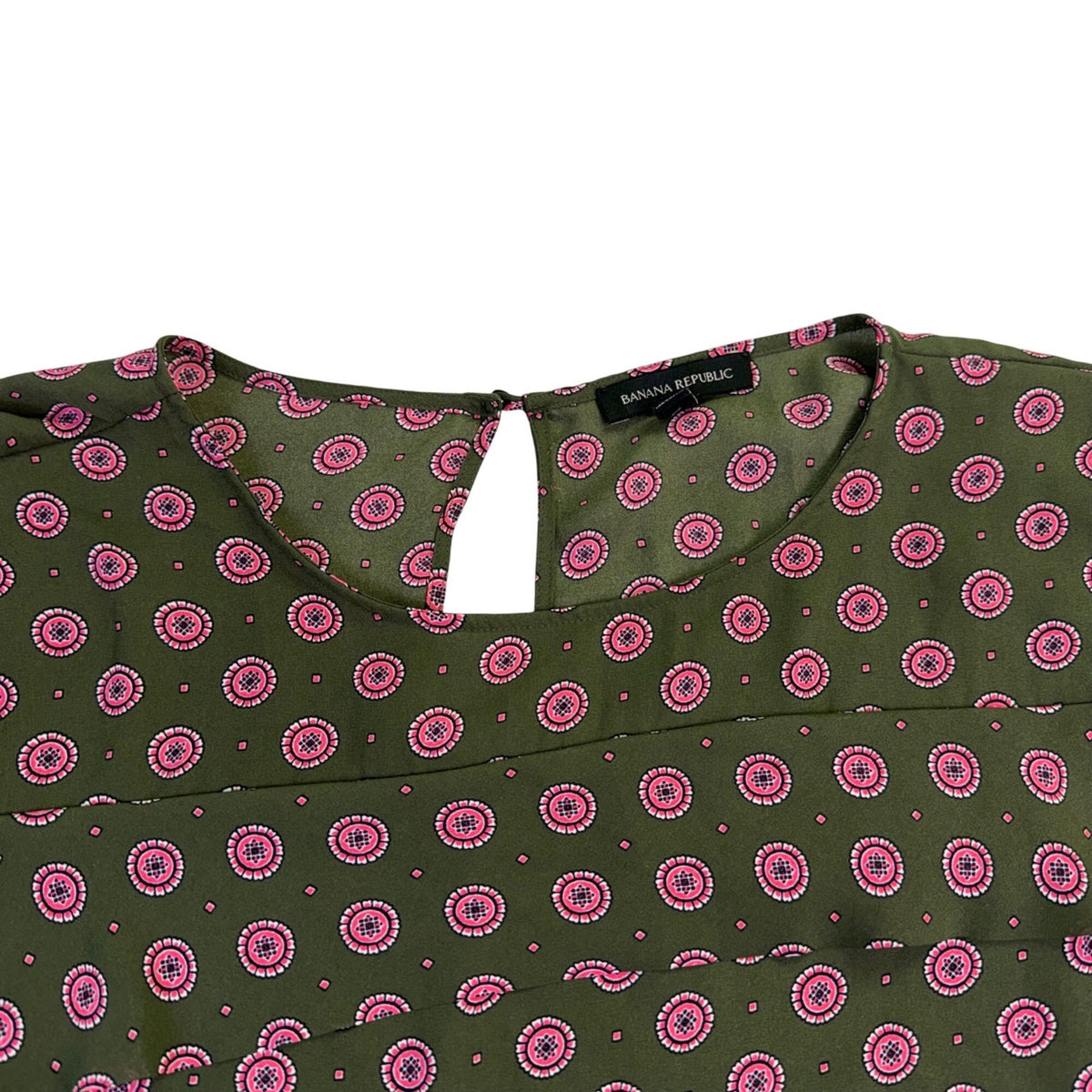 Banana Republic Womens Green & Pink Patterned Long Sleeve Blouse Size XL