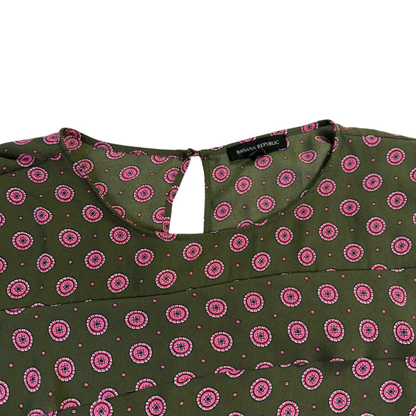 Banana Republic Womens Green & Pink Patterned Long Sleeve Blouse Size XL