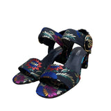 Vaneli Women’s Black Floral Embroidered Open Toe Block Heel Sandals Size 9N