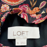 Loft Womens Black & Pink Paisley Print Long Sleeve Smocked Top Size XL
