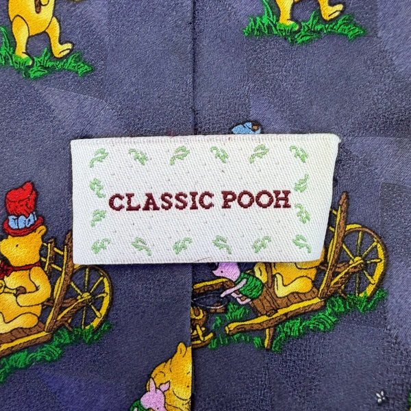 Classic Pooh Mens Blue 100% Silk Necktie Winnie The Pooh Piglet Novelty Print