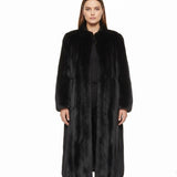 Black Womens Mink Fur Coat Luxury Long Full-Length Button-Up Soft Textured Sz M