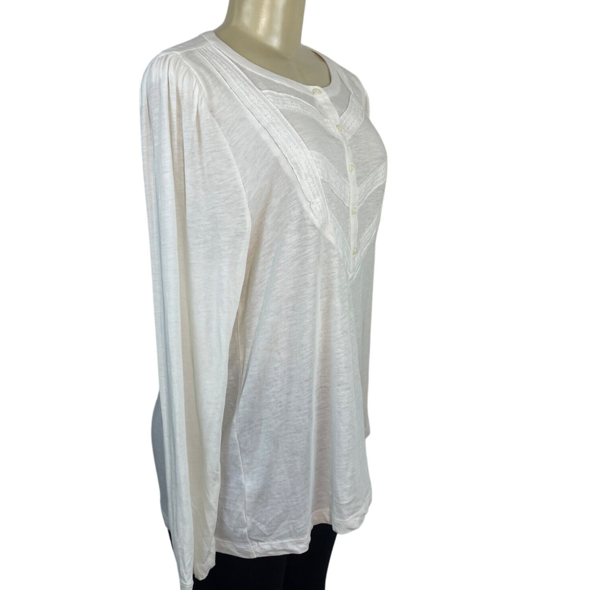 Loft Women’s White Long Sleeve Lace Detail Henley Blouse Sz XL - New