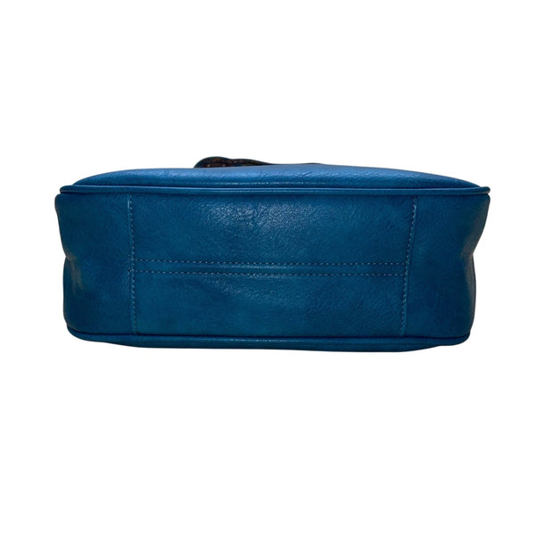 Aphison Women’s Blue Vegan Leather Adjustable Strap Zip Closure Shoulder Bag