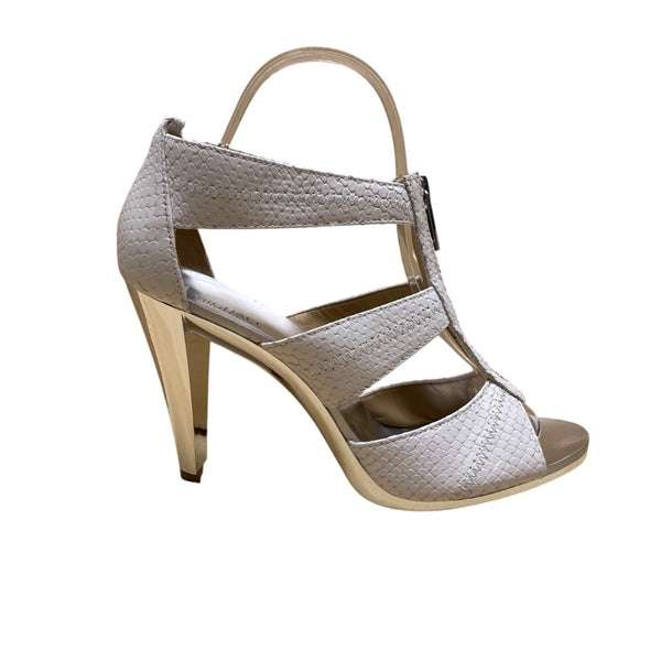 Michael Kors Women’s White Snakeskin Embossed Leather Zip-Up High Heel Size 7.5M