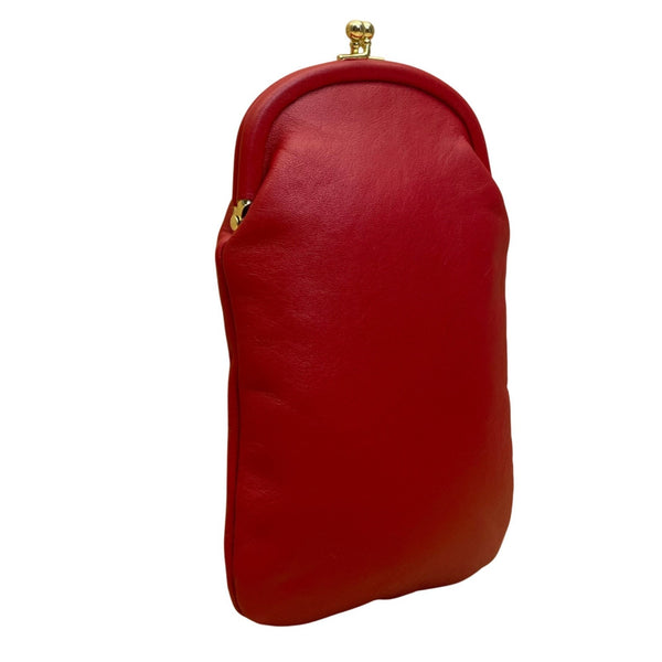 Budd Leather Women’s Red Leather Gold-Tone Clasp Closure Eyeglasses Purse