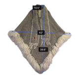 Womens Beige Alpaca-Inspired Embroidered Wool Poncho W/ Fringe & Fur Trim