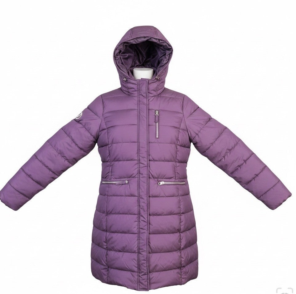 U.S. Polo Assn. Womens Purple Puffer Jacket With Hood Large Zippered
