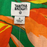 Vintage Green Short-Sleeve Button-Up Blouse With Orange Fruit & Leopard Print Li