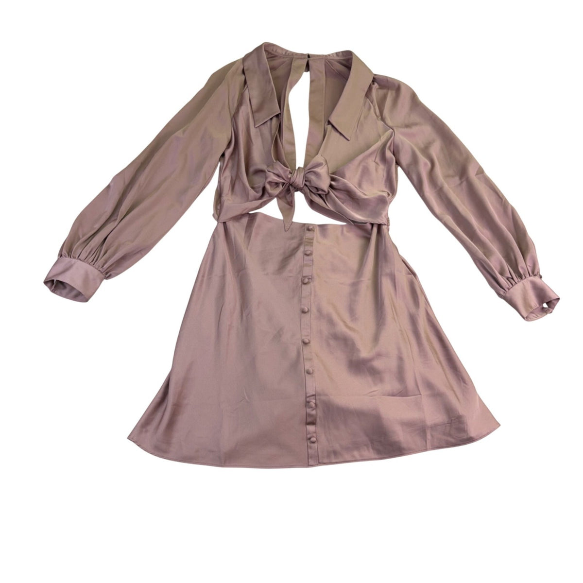 Asos Womens Mauve Tie-Front Long-Sleeve Dress Buttoned Size US 10