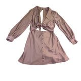 Asos Womens Mauve Tie-Front Long-Sleeve Dress Buttoned Size US 10