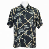Tommy Bahama Mens Black Bamboo Print Silk Hawaiian Shirt Casual Resortwear Sz L