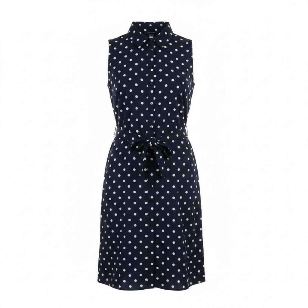 Tommy Hilfiger Womens Navy Polka Dot Sleeveless Shirt Dress Belted Size 12