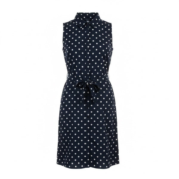 Tommy Hilfiger Womens Navy Polka Dot Sleeveless Shirt Dress Belted Size 12