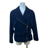 Classiques For Nordstrom Womens Black Wool Nylon Moto Jacket Belted Size M
